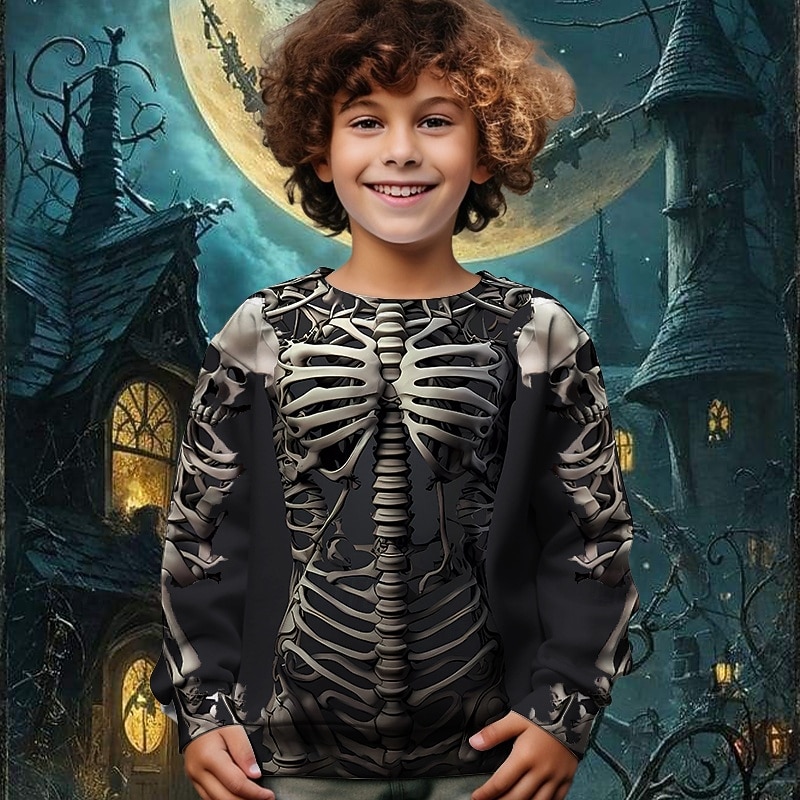 Halloween Pojkar 3D Dödskalle Tröja Långärmad Vår Höst Mode Grundläggande Barn 4-12 år Rund hals Utomhus Ledigt Dagligen Normal 2025 - $17.49 –P2