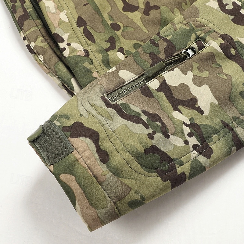 Herr Utomhusjacka Softshelljacka Vandringsjacka Semester Dagligen Vindtät Vattenfast Ficka Höst Vinter Kamuflasje Mode Klassisk Huva Normal Mörkgrå Svart Ljusgrön Blå Mörkgrön Jacka 2026 - $47.99 –P11