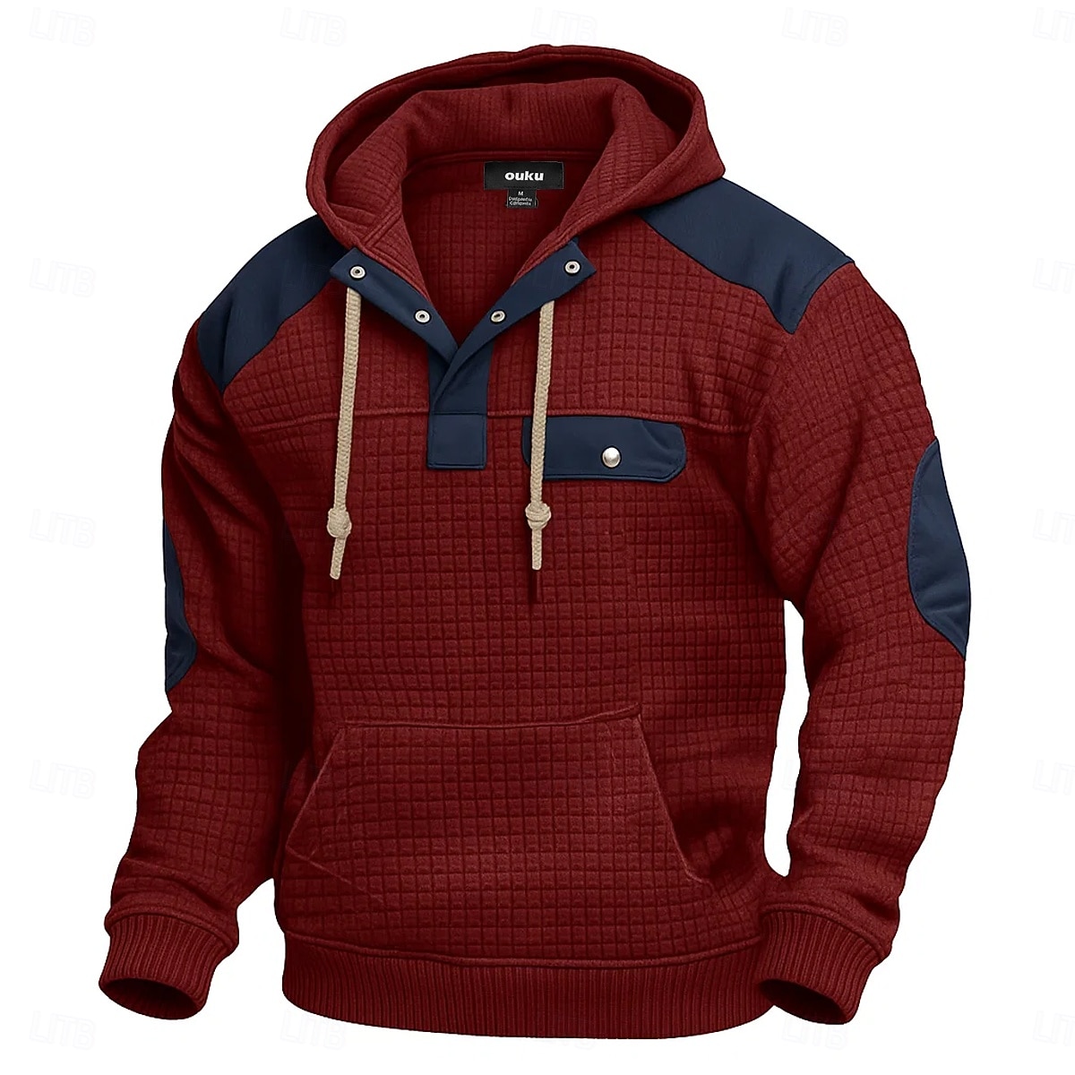 Homens Moletom Moletons Waffle Moletom com capuz Preto Vinho Azul Marinha Cáqui Cinza Claro Com Capuz Henley Tecido Patchwork Bloco de cor Desportos e Ar livre Casual Diário Roupa de rua Legal Roupa de 2025 por $27.99 –P6