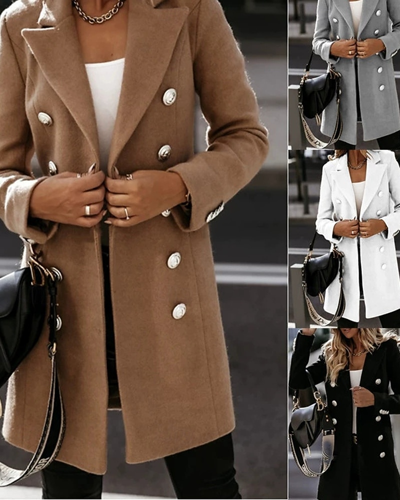 Damen Freizeitjacke Warm Bequem Tasche Knöpfe Mode Outdoor Einfach Ausgehen Wochenende Einreihig Regulär Revers Normale Passform Langarm Oberbekleidung Schwarz Weiß Khaki Herbst Winter 2025 - $25.99 –P1