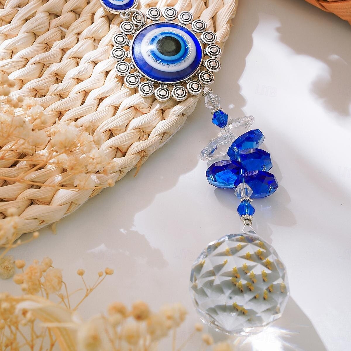 1 шт., украшение на стену в виде круглого синего кристалла, подвесное украшение в виде синего глаза, подходит для украшения сада, террасы, двора, веранды, балкона и теплого подарка. 2025 - $6.99 –P6