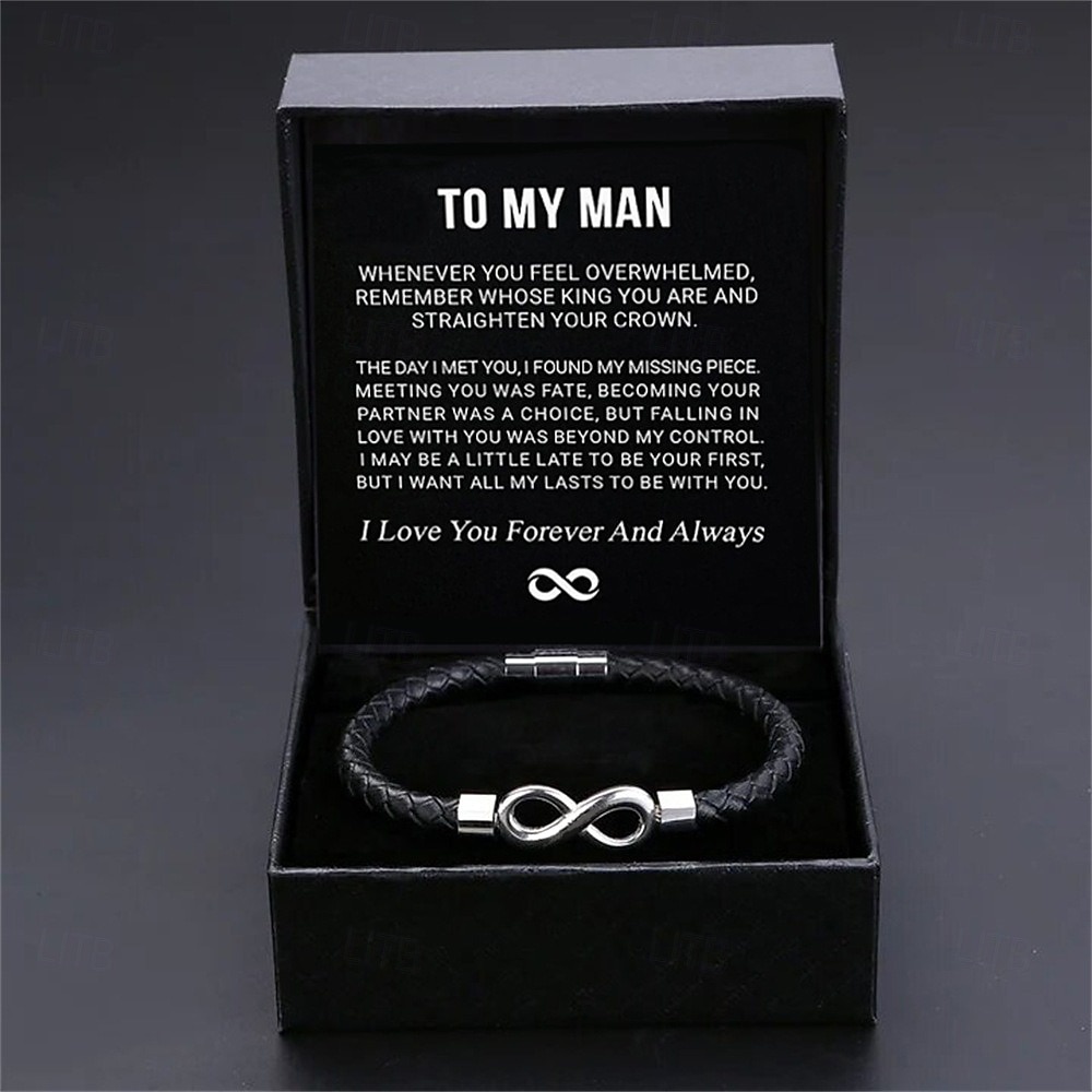 To My Man Infinity Bracelet, Magnetic Clasp Leather Bracelet for Him, Stainless Steel Men's Braided Rope Bracelet with Flip Lid Gift Box, Christmas, Birthday, Anniversary Gift for Boyfriend or Husband 2026 - $20.68 –P7