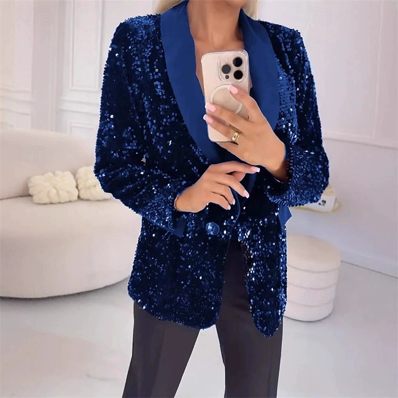 Dámské Blejzr Pohodlné Kapsy Elegantní Módní Venkovní Flitry Jdeme ven Běžné / Denní Víkend Kardigan Standardní Klopa Běžný Dlouhý rukáv Svrchní oděvy Černá Rubínově červená Vodní modrá Jaro Podzim 2025 - $24.29 –P5