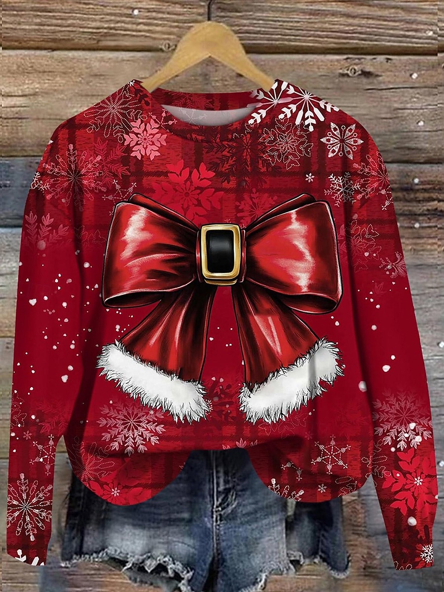 Damen Pullover Sweatshirt Grafik Schneeflocke Weihnachten Mode