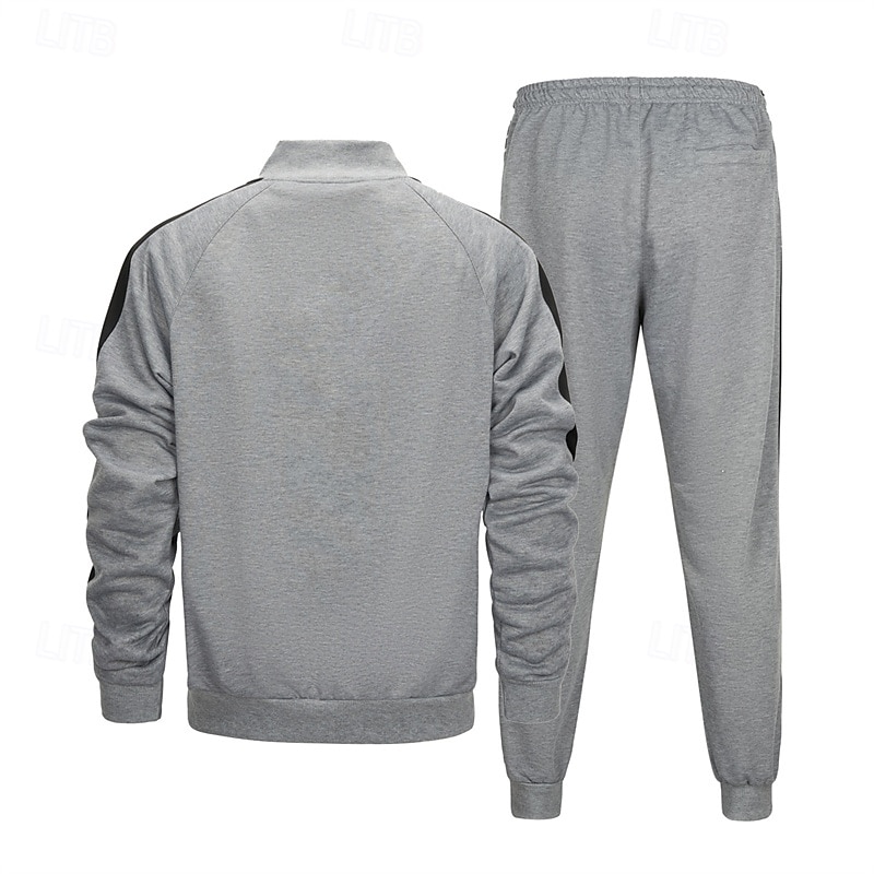 Homens Moletom Conjunto de roupas Colarinho Chinês Ao ar livre Diário Esportes Com Cordão Zip Up Bolsos Bloco de cor Preto Azul Marinha Cinzento Claro Poliéster Roupas Esportivas Moda Roupa de rua de 2025 por $49.99 –P6