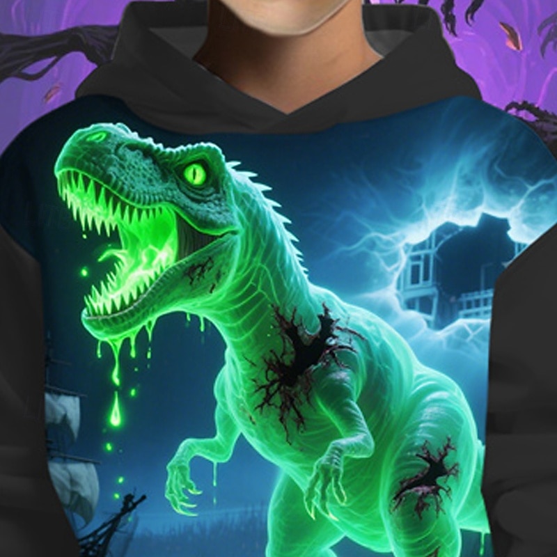 Halloween Pojkar 3D Pumpa Dinosaurie Huvtröja Långärmad Vår Höst Mode Streetwear Barn 4-12 år Huva Utomhus Ledigt Dagligen Normal 2025 - $18.99 –P2