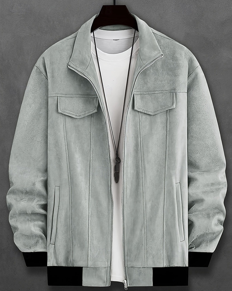 Homme Veste en faux suède Veste Décontractée Vacances Quotidien Chaud Avec Poches Automne Hiver Uni Mode Classique Col montant Régulier Noir Vert Café Veste de 2025 ? $51.99 –P10