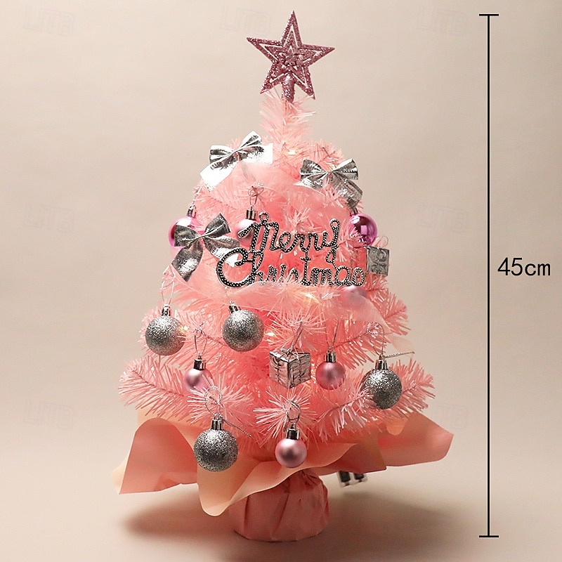 Tabletop Christmas Tree with Lights 45cm, Pink/Green Artificial Christmas Tree Mini Small Xmas Tree, with Christmas Ball Ornaments for Holiday Indoor DIY Christmas Decoration Gifts 2025 - CAD $18.9 –P6