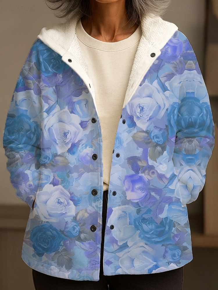 Dames Winterjas Winterjack Fleece Gevoerd Warm Sneldrogend Knopen Dagelijkse Moderne Casual Comfortabel Bloem Vakantie Athleisure Dagelijkse Capuchon Loose Fit Mouwloos Bovenkleding Lichtblauw Geel 2026 - $61.99 –P1