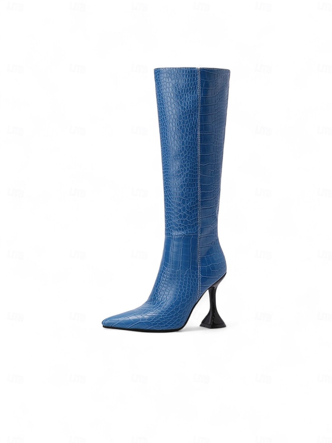 Schwarze kniehohe Damenstiefel mit Krokodilmuster, Stiefel aus echtem Leder mit spitzer Zehenpartie und Stilettoabsatz, urbaner Modestil für Damen, perfekt für City-Chic und stylische Outfits 2025 - $64.99 –P2