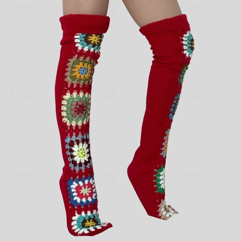 Dames Knie Hoge Sokken Kousen Buiten Feestdagen Bloem Polyesteri Basic Casual Elastisch Warm 1 paar 2026 - $19.99 –P10