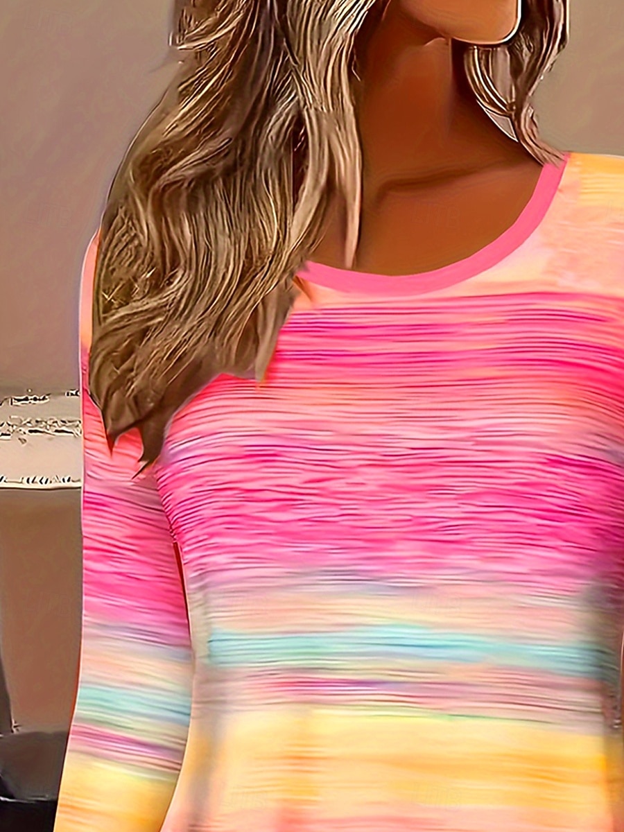 Γυναικεία Μπλουζάκι Στάμπα Ombre Γραφική Διαβάθμιση χρώματος Βίντατζ Στυλάτο Κλασσικό Μακρυμάνικο Στρογγυλή Ψηλή Λαιμόκοψη Στρογγυλή Λαιμόκοψη Κανονικά μπλουζάκια Καθημερινά Ανθισμένο Ροζ 2026 - $24.99 –P2
