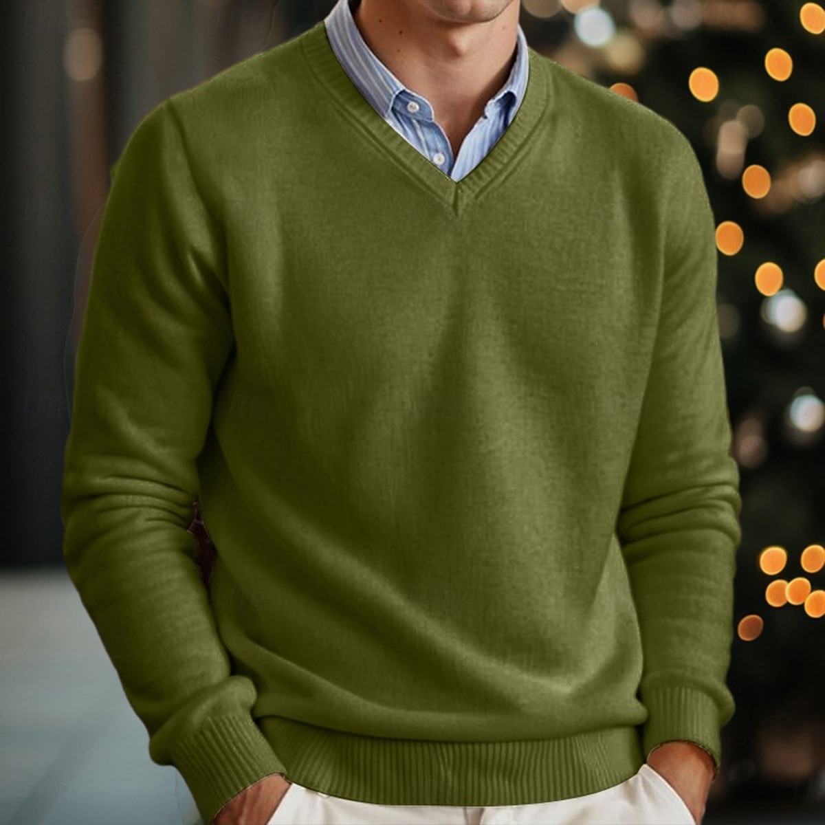 Men's Dress Sweater Pullover Sweater Jumper Ribbed Knit Regular Tops Classic Style Knitted Plain V Neck Chic & Modern Modern Contemporary Work Xmas Clothing Apparel Winter Khaki S M L 2026 - $30.99 –P2
