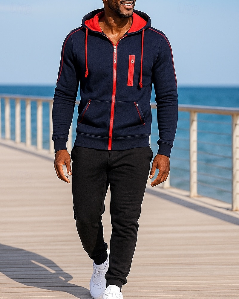 Herr 2-delad träningsoverall Lounge-hoodie Träningsset Snörning Solid färg Träningsdräkter Höst Svart Röd Utomhus Resor Sport Fuktabsorberande Långärmad Sport Sportkläder Microelastisk Normal 2026 - $37.99 –P3