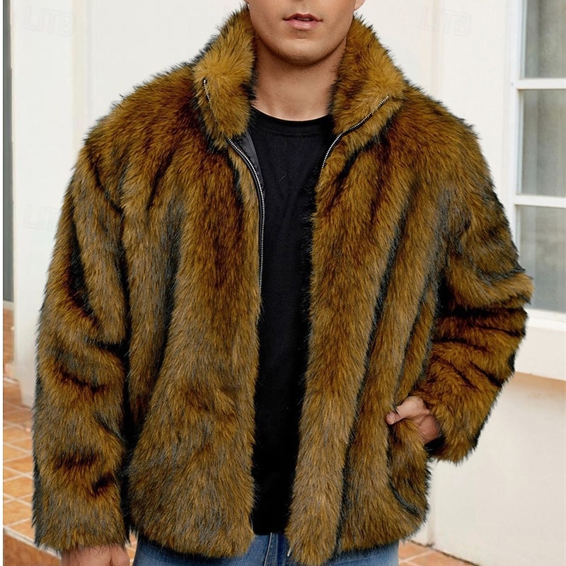 Pánské Neformální bunda Kabát z umělé kožešiny Dovolená Denní Zahřívací Plyš Podzim Zima Bez vzoru Módní Šik ven Stojáček Standardní Černá Bílá Žlutá Královská modř Velbloudí Saka 2026 - $51.99 –P18