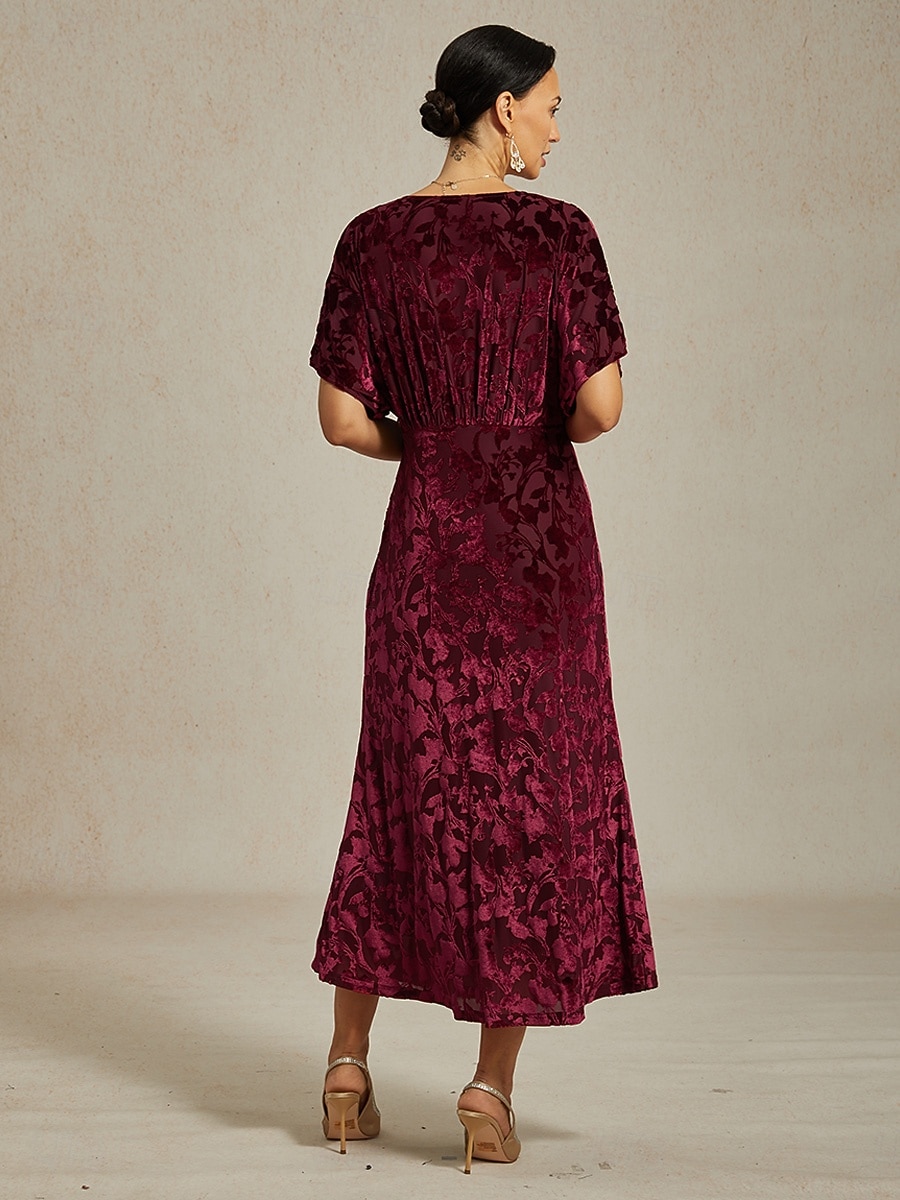 Dam Midiklänning Sheath Dress Elegant party Fest Bröllopsgäst Cocktailfest Normal Ensfärgat Blommig Ärmlös V-hals Rubinrött Sommar Vår Höst Vinter 2025 - €116.82 –P2