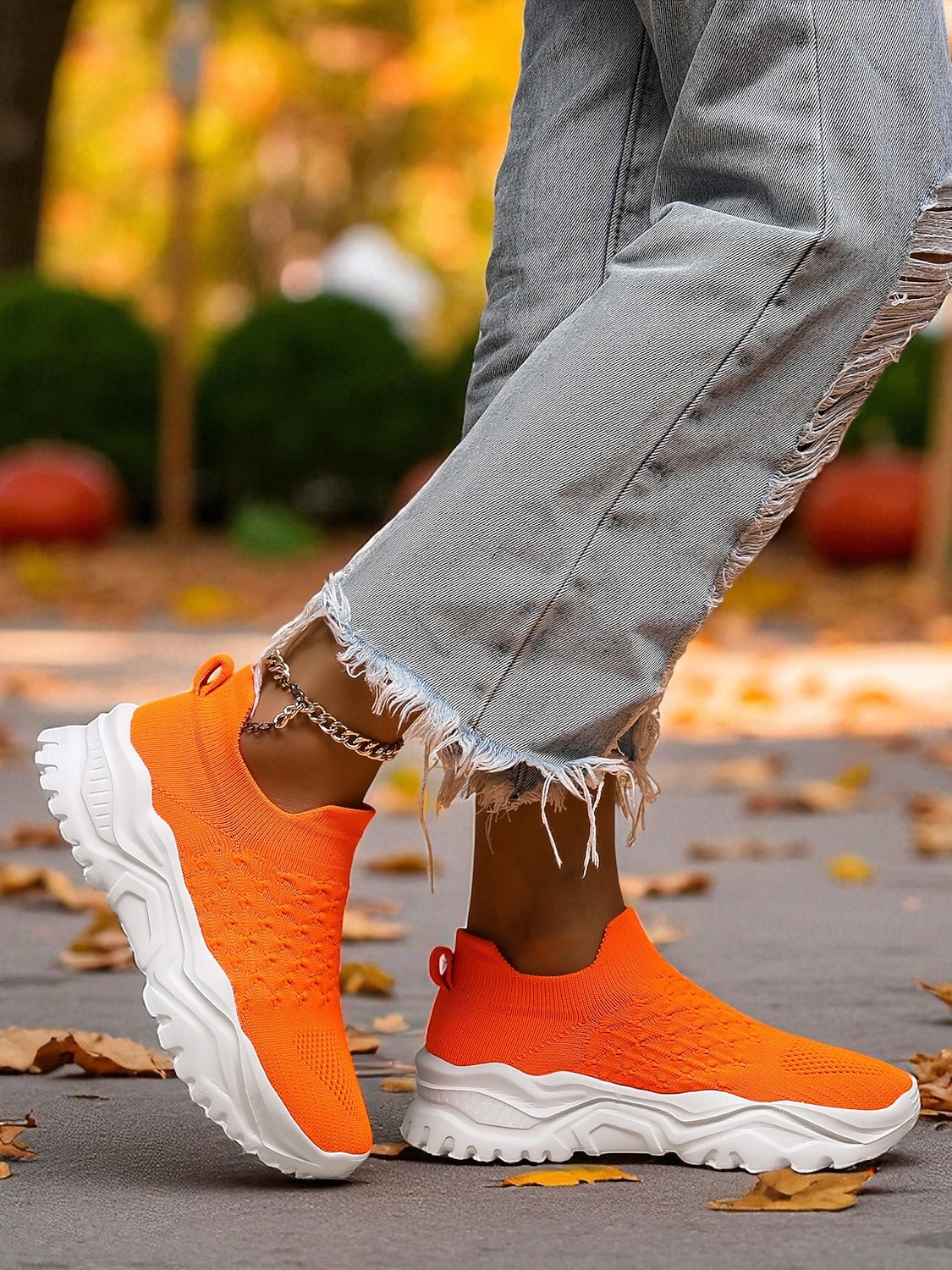 Women's Orange Slip-On Flyknit Sneakers – Breathable Mesh Lightweight Walking Shoes with Chunky Sole for Casual and Sport 2026 - $34.99 –P4