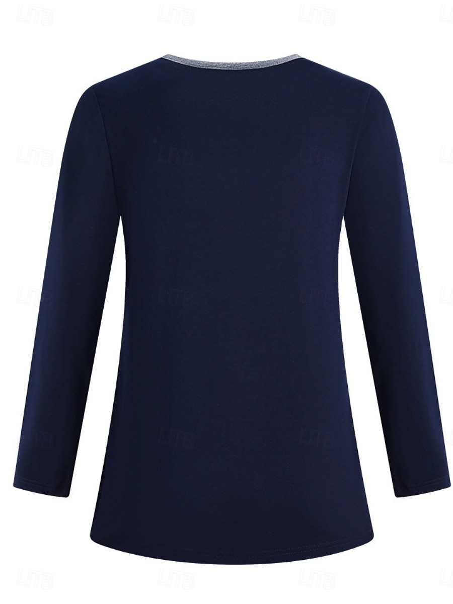 Damen Bluse Feder Stilvoll Lässig Langarm Rundhalsausschnitt Normale Oberteile Täglich Patchwork Salbeigrün Schwarz Rosa Rote Königsblau Frühling Herbst 2025 - $12.99 –P19