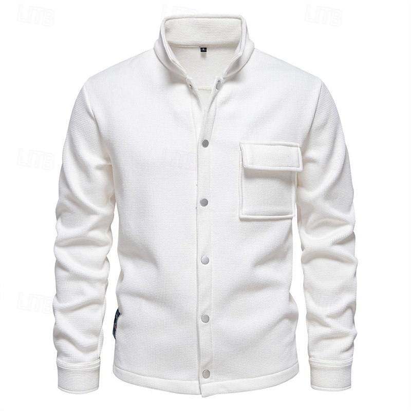 Herren Waffeljacke Fleecejacke Cargo-Jacke Freizeitjacke Urlaub Täglich Warm Tasche Herbst Winter Einfach Mode Klassisch Revers Regulär Schwarz Weiß Marineblau Blau Khaki Jacken 2025 - $54.99 –P2