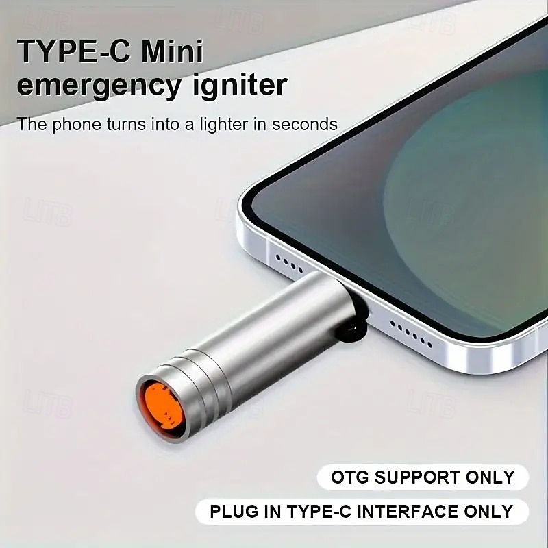 2025年 便利なUSB-C緊急ライター - アルミ合金製で電池は不要、携帯電話のOTGモードを有効にするだけで使用可能 - 屋外での安全のため8秒後に自動的に電源が切れます  コレクション – $10.99 –P4