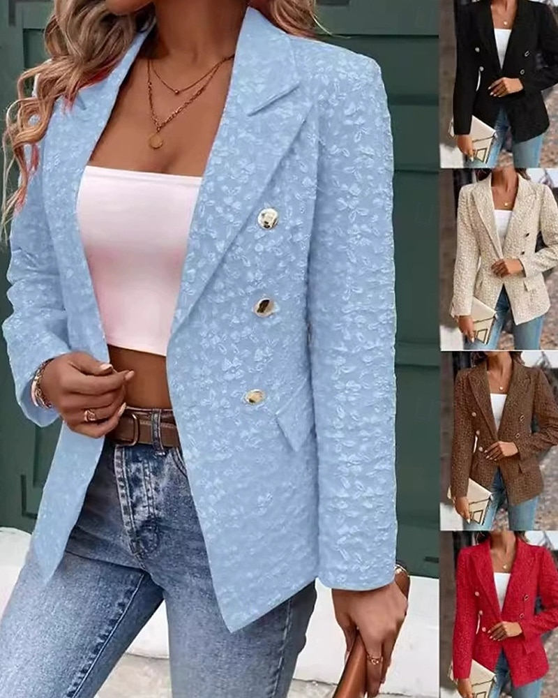 Dam Kavaj Bekväm Mönster Elegant Mode Utomhus Blomma Utekväll Ledigt / vardag Helgen Cardigan Normal Kavajslag Normal Långärmad Ytterkläder Svart Rubinrött Blå Vår Höst 2025 - $25.99 –P1