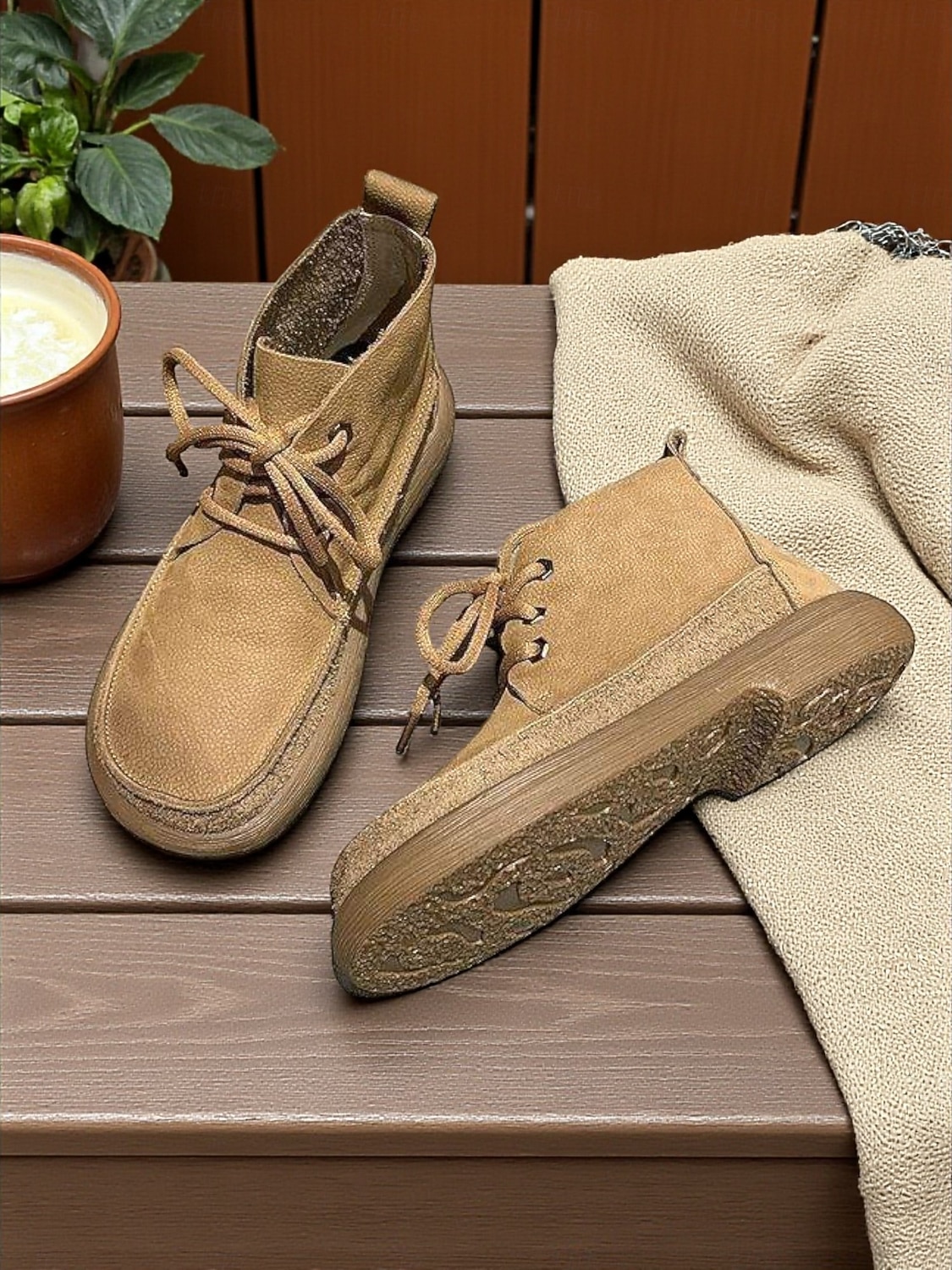 Warme, met fleece gevoerde suède enkellaarsjes voor dames - comfortabele veterschoenen voor de winter, voor buiten en dagelijks gebruik 2026 - BHD 23.09 –P1