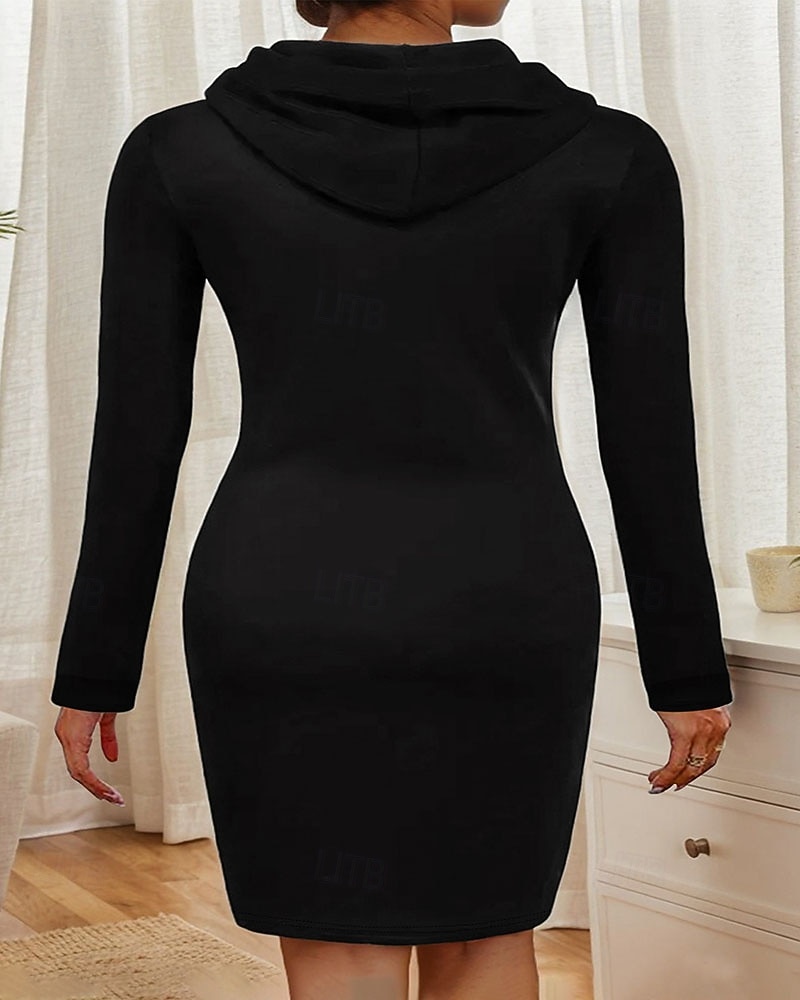 Damen Minikleid Kapuzenkleid Mode Modern Täglich Ausgehen Normale Passform Herz Langarm Mit Kapuze Schwarz Frühling Herbst 2025 - $27.99 –P2