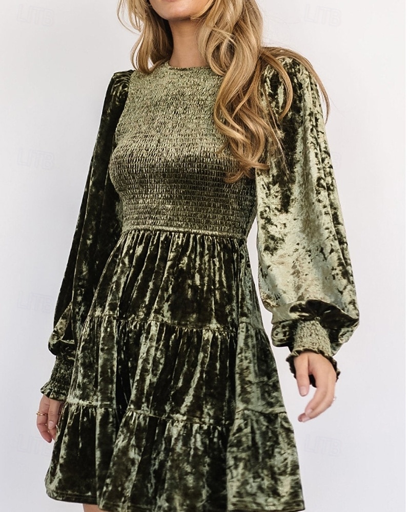 Pentru femei Rochie Mini Rochie de catifea Rochie de Cocktail Rochii Peplum Elegant Modă Modern Petrecere Serată Dată Fit regulat Simplu Manșon Lung Stil Nautic Negru Roșu Vin Verde Militar Maro 2025 - $36.99 –P1