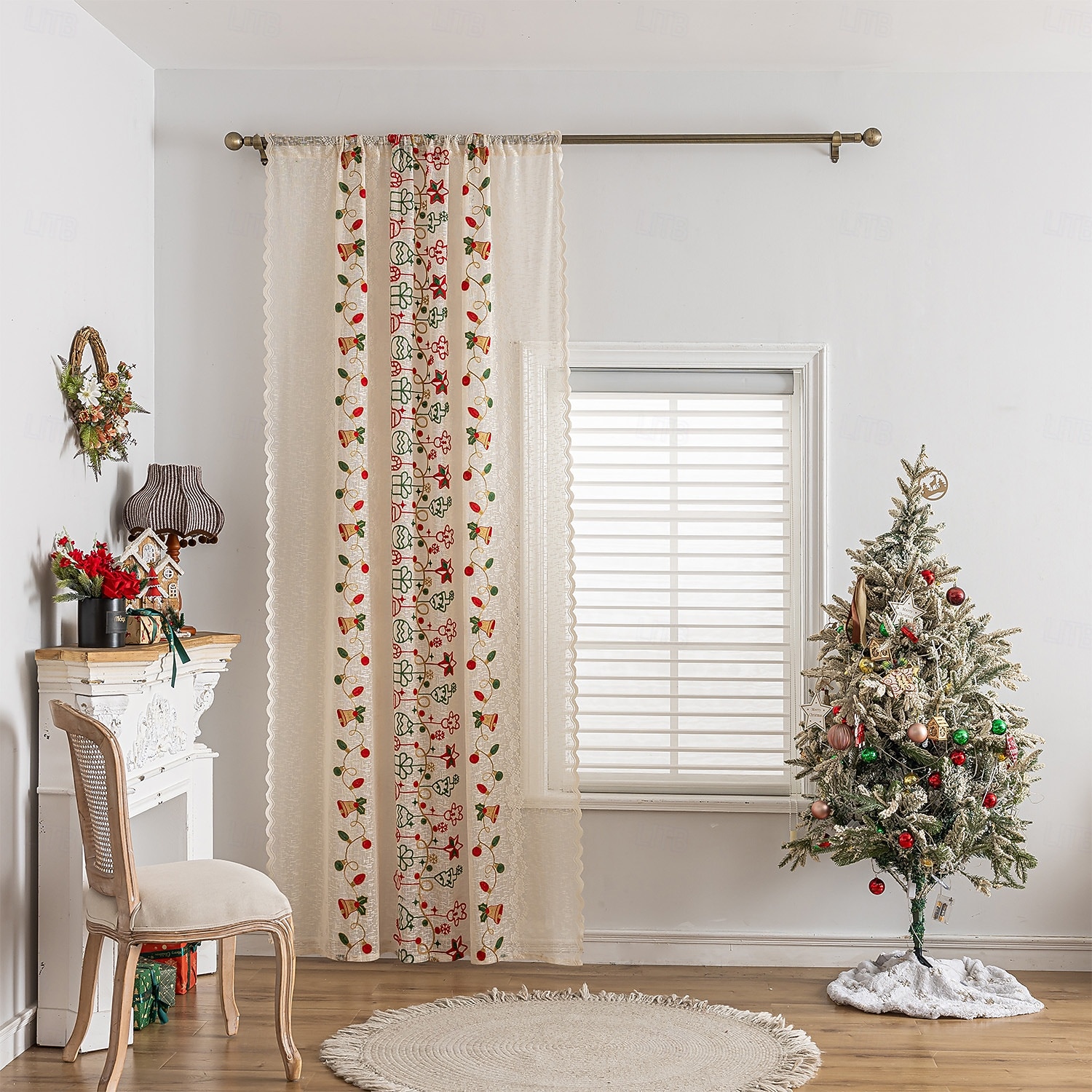 Julbroderade utskurna gardiner, julgardiner för vardagsrum och sovrum, färdiga i europeisk-amerikansk stil 2025 - $9.49 –P8