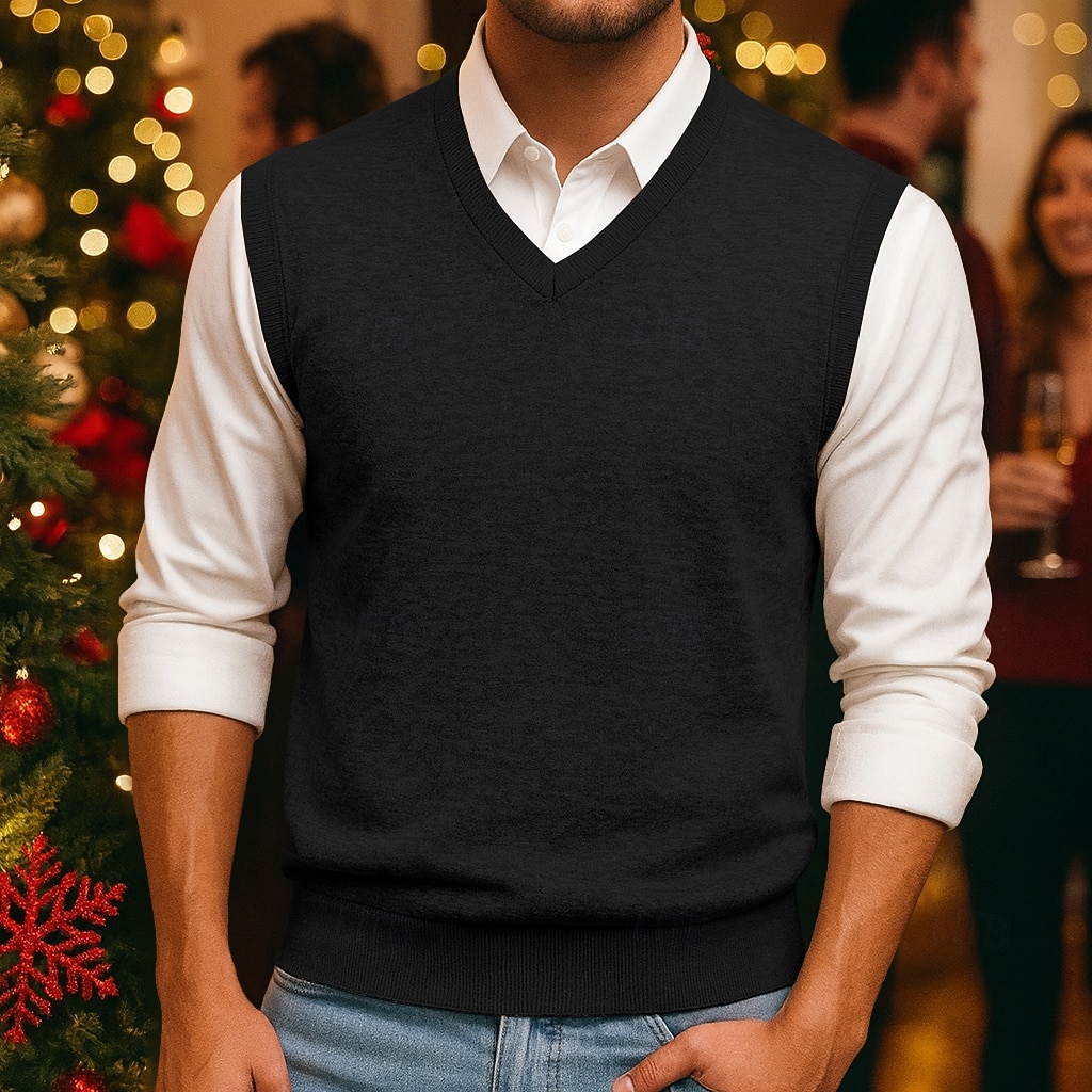 Herren Pullover Pullunder Gerippt Stricken Normale Oberteile Gestrickt Schmale Passform Einfach V Ausschnitt Strickware Zeitgenössisch Geschäft Lässig Bekleidung Frühling Herbst Kamel Schwarz M L XL 2026 - $39.99 –P1
