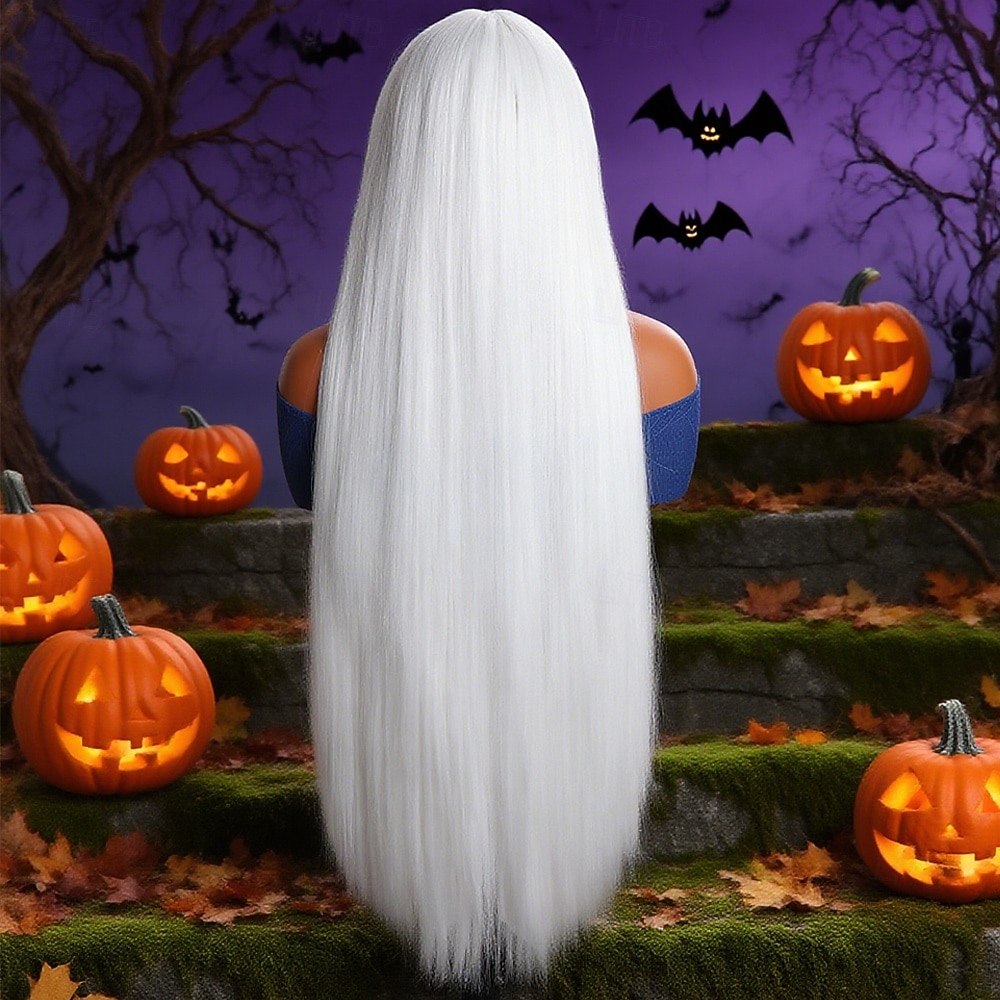 2026年 人工毛ウィッグ ストレート ナチュラルストレート ミドル部 ニートバング かつら 非常に長いです ホワイト 合成 36 インチ 女性用 ソフト 快適 白  コレクション – $40.99 –P5