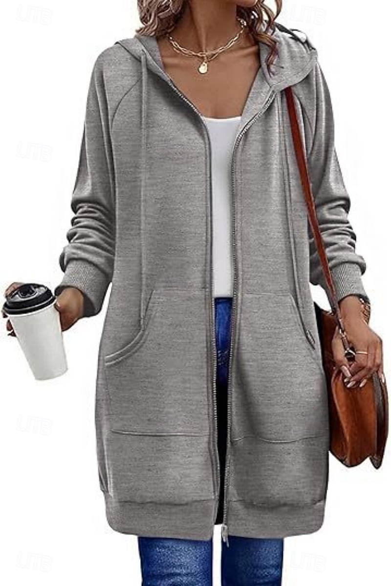 Naisten Huppari takki Mukava Hengittävä Vetoketju Tasku Vapaa-aika Tavallinen Loma Katu Kausaliteetti Arki-asut Vetoketju Pitkä Hupullinen Normaali Pitkähihainen Päällysvaatteet Laivasto Musta 2026 - $41.99 –P13