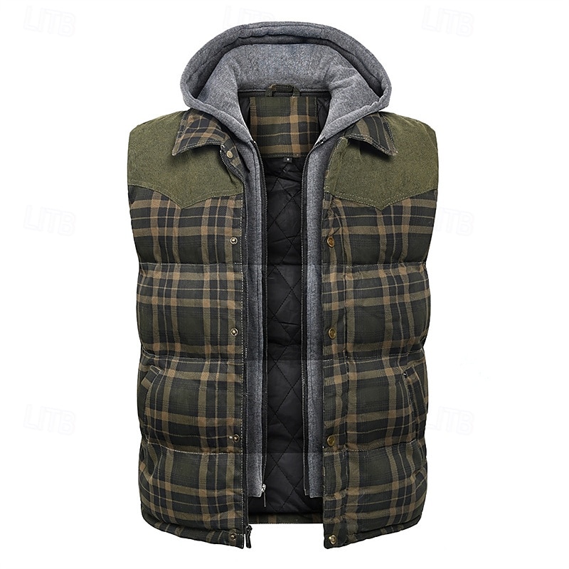 Per uomo Gilet imbottito Gilet Vacanza Quotidiano Data Moda Casual Autunno Inverno Tasca Poliestere Caldo Confortevole Plaid Cerniera Con Cappuccio Vestibilità regolare Rosso Verde Verde militare del 2026 a $69.99 –P7
