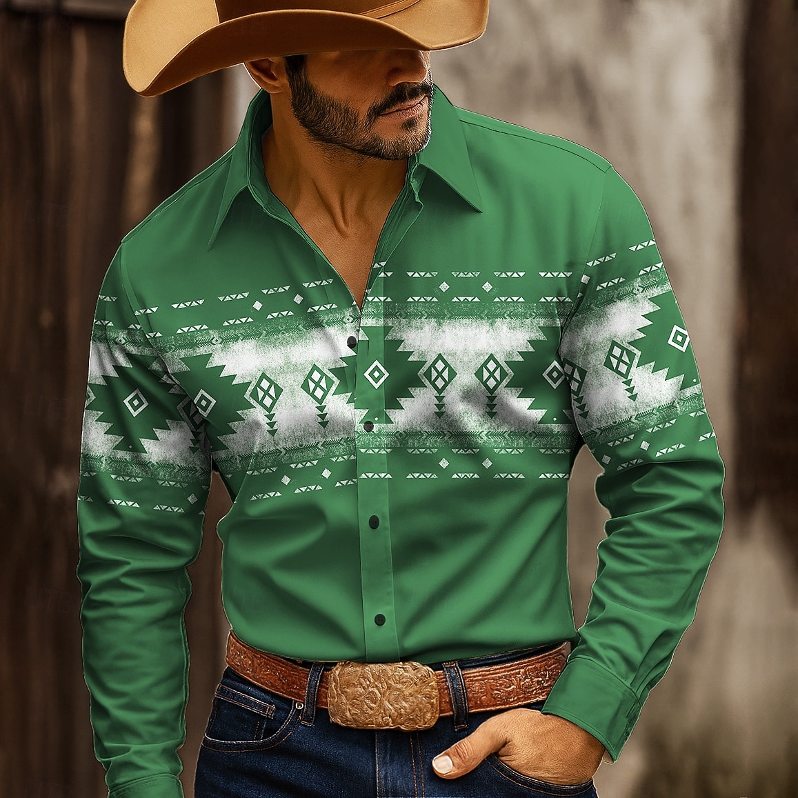 Voor heren Geometrisch Aztec Etnisch Overhemd Westers overhemd Cowboyshirt Lange mouw Vintage Retro Buiten Kamperen&Wandelen Jagen Lente Herfst Strijkijzer 3D-afdrukken Overhemden met knoopjes Wit 2026 - $27.99 –P3