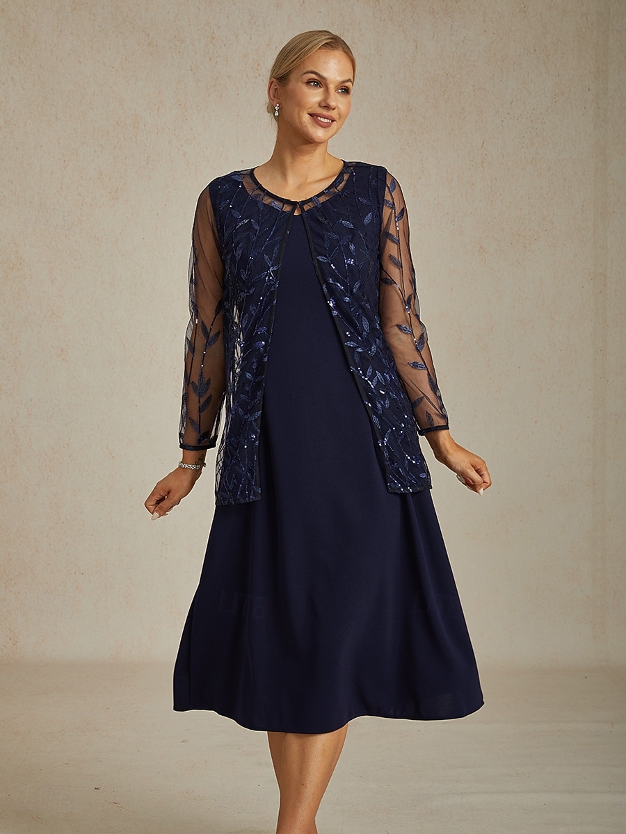 Dámské Oblečené topy Krajkové topy Flitry Květinový Elegantní stylové Základní Dlouhý rukáv Tričkový Dlouhé topy Svatební host Párty večerní šaty Poloformální Námořnická modř Jaro Podzim Zima 2026 - $62.99 –P1