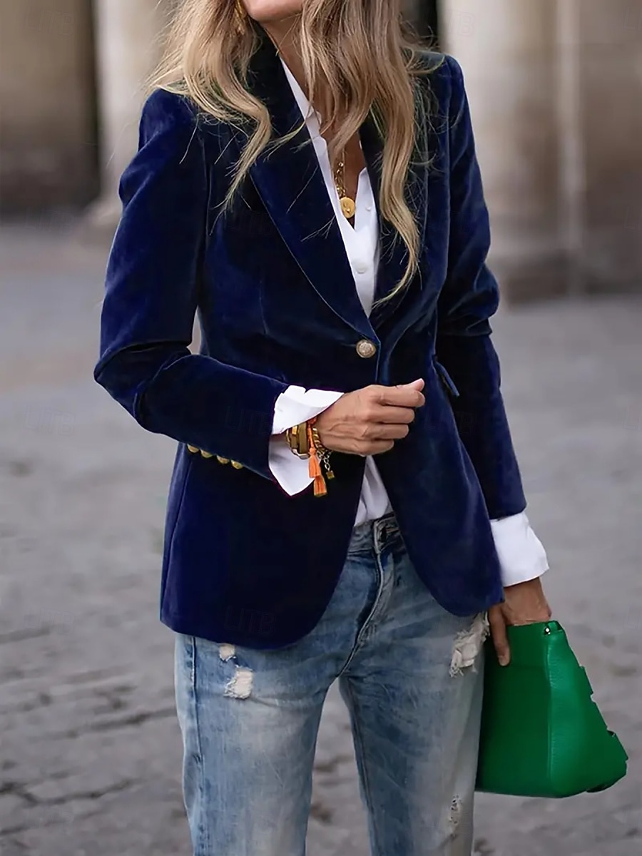 Women's Blazer Comfortable Breathable Pocket Casual Plain Office Street Casual Daily Wear Single Breasted Regular Turndown Regular Fit Long Sleeve Outerwear Navy Black Wine Spring Fall 2026 - $39.99 –P4