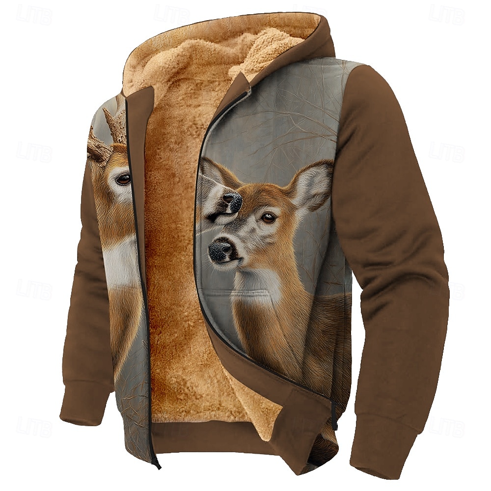 2025年 男性用 カモフラージュ しか フリース パーカー ジャケット クラシック 軍隊 クルーネック アウトドア キャンプ ブラック ブラウン ジッパーを閉める 秋 冬 デザイナー  コレクション – $39.99 –P4