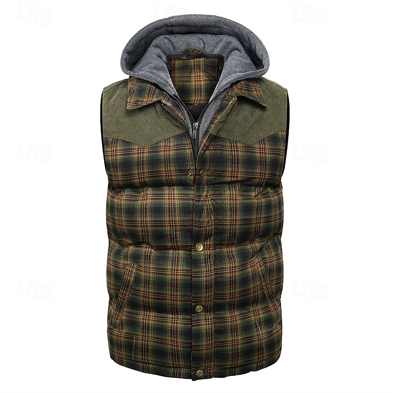 Per uomo Gilet imbottito Gilet Vacanza Quotidiano Data Moda Casual Autunno Inverno Tasca Poliestere Caldo Confortevole Plaid Cerniera Con Cappuccio Vestibilità regolare Rosso Verde Verde militare del 2026 a $69.99 –P16