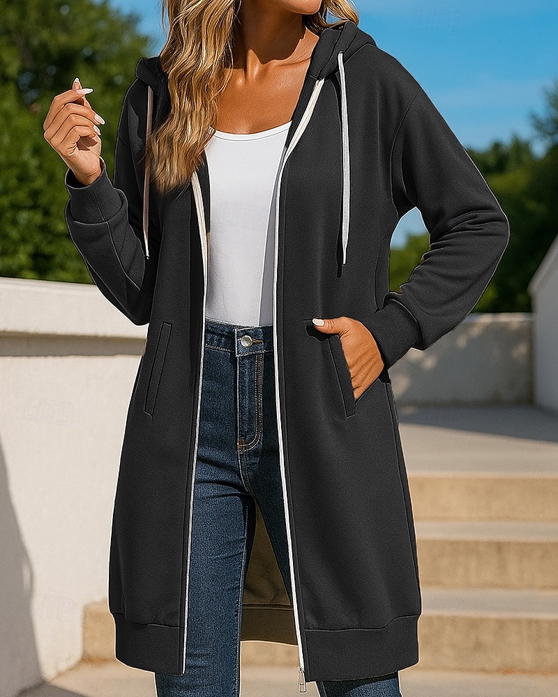 Mulheres Cor Sólida Moletom com zíper Moletom longo com capuz Outono Com Cordão Com bolsos Manga Longa Roupa Esportiva Exterior Viagem Esportivo Preto Branco Vermelho Roupa de esporte Roupas de 2026 por $28.99 –P6