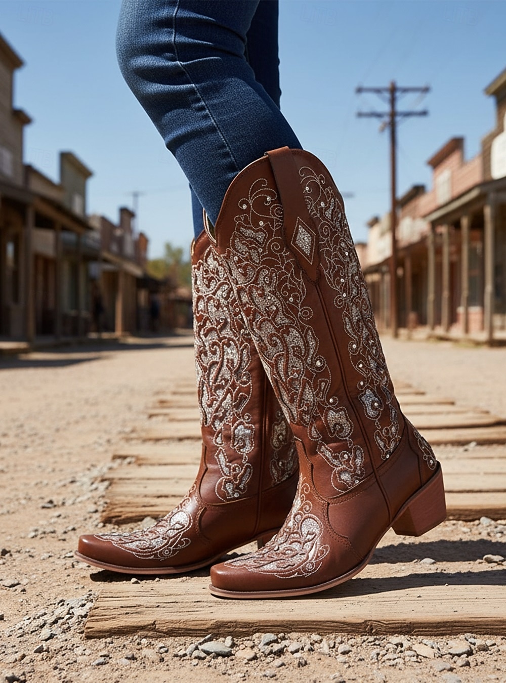 Women's Mid Calf Boots Vintage-Style White Western Cowboy Boots with Embroidery and Rhinestone Accents for Festivals and Everyday Wear 2025 - $84.99 –P3