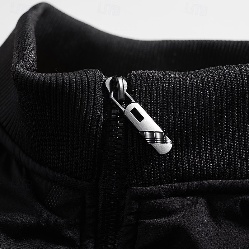 Men's Winter Jacket Quilted Jacket Fleece Jacket Parka Pocket Polyster Fleece lined Vacation Daily Wear Date Regular Fashion Casual Comfortable Thermal Warm Fall Winter Solid / Plain Color Black 2026 - $34.99 –P7