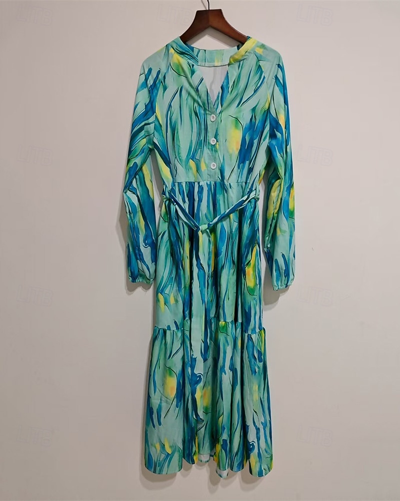 Femmes Robe Midi Robe Décontractée Robe Imprimée Élégant Mode Moderne Extérieur Quotidien Sortir Coupe régulière Graphique manche longue Col en V Bleu Printemps Automne de 2025 ? $31.99 –P2