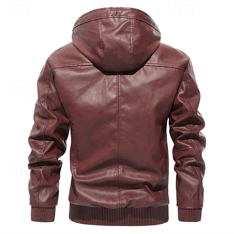 Per uomo Giacca in Ecopelle Giacca da Moto Vacanza Quotidiano Antivento Caldo Tasca Autunno & Inverno Semplice Moda Classico Con Cappuccio Regolare Nero Vino Marrone Giacca del 2025 a $64.99 –P8