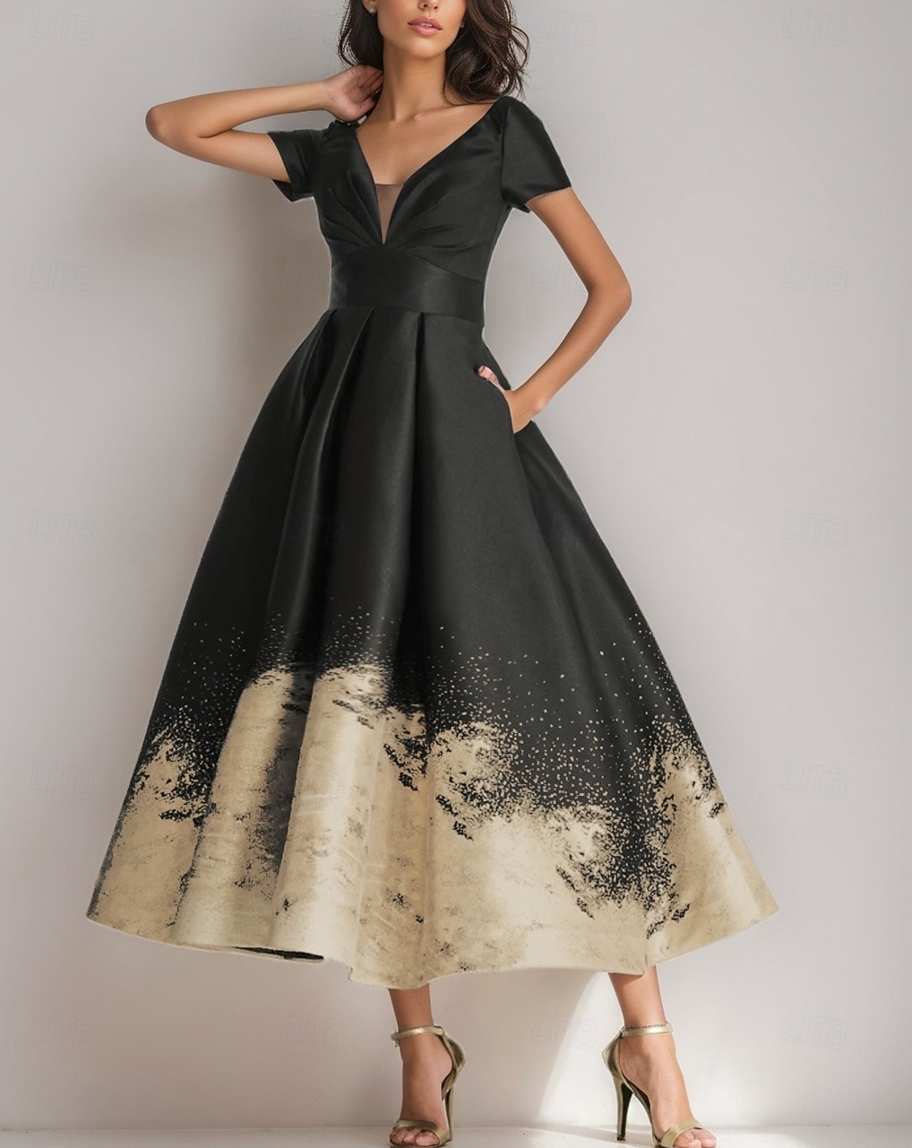 A-Linie Knöchellänge Cocktailkleider Partykleider Elegant seidig Kurzarm V Ausschnitt Hochzeit Formell Tasche Satin mit Blumenmuster 2026 - $186.99 –P4