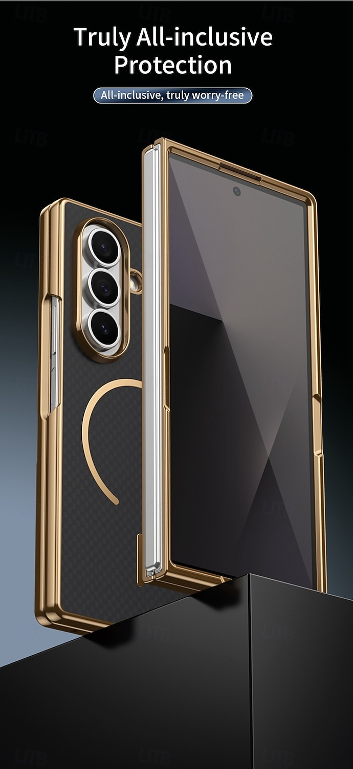 Phone Case For Samsung Galaxy Z Fold 7 Z Fold 6 Z Fold 5 Z Fold 4 Z Fold 3 Back Cover with Screen Protector Magnetic Support Wireless Charging Retro Plating PC PU Leather 2025 - $17.99 –P5