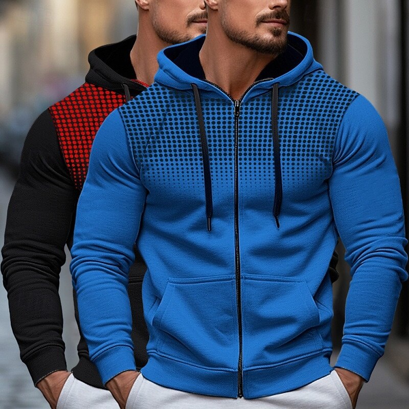Homme Sweat à capuche Sweat à capuche zippé intégral Sweat à capuche en polaire Blanc + Rouge Rouge + Gris Noir + blanc Blanc + Gris Noir + Gris À capuche À pois Uni Fermeture éclair Bloc de Couleur de 2025 ? $32.99 –P10