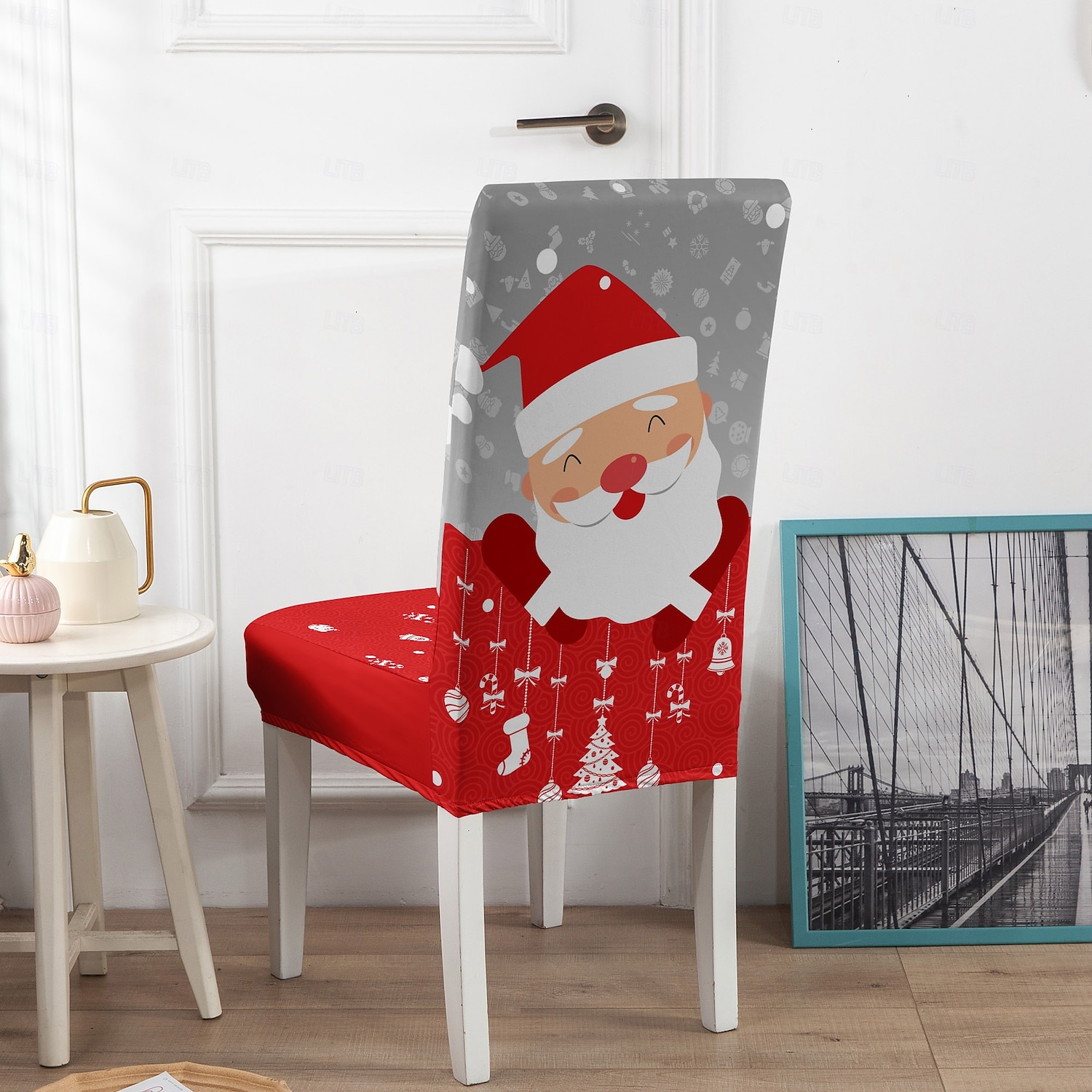 1/2/4/6 st julstolsöverdrag till matsal, pallstolsöverdrag, geometriskt tryckta polyesteröverdrag, dekorativt stolsskydd för hemmet 2025 - $11.49 –P4