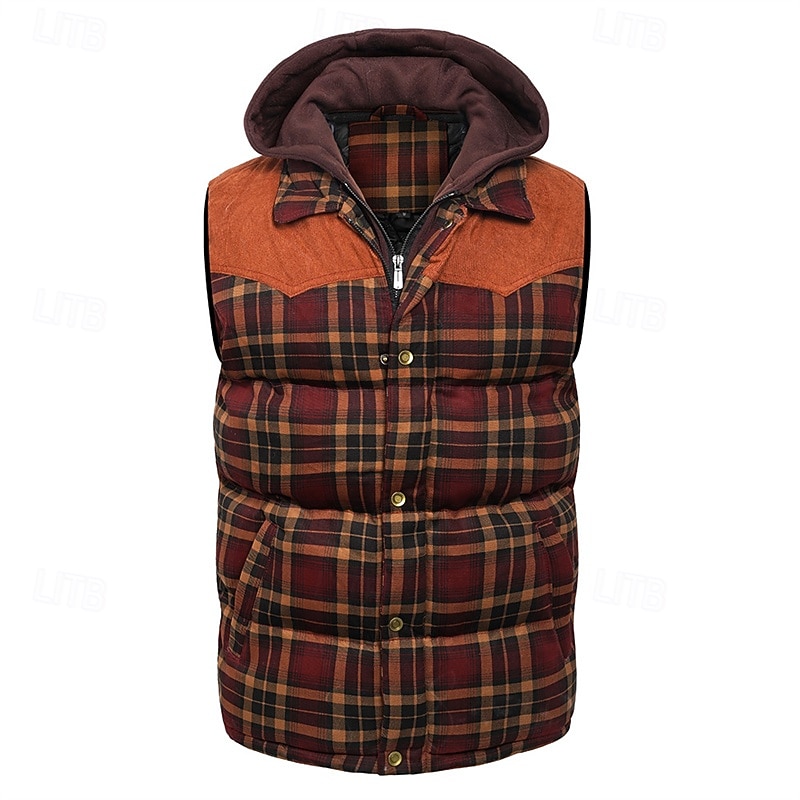 Per uomo Gilet imbottito Gilet Vacanza Quotidiano Data Moda Casual Autunno Inverno Tasca Poliestere Caldo Confortevole Plaid Cerniera Con Cappuccio Vestibilità regolare Rosso Verde Verde militare del 2026 a $69.99 –P2