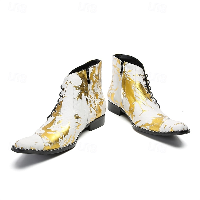 stivali western da uomo con motivo floreale bianco e design allacciato: calzature di tendenza per uomini alla moda, perfette per feste e spettacoli del 2025 a $129.99 –P6