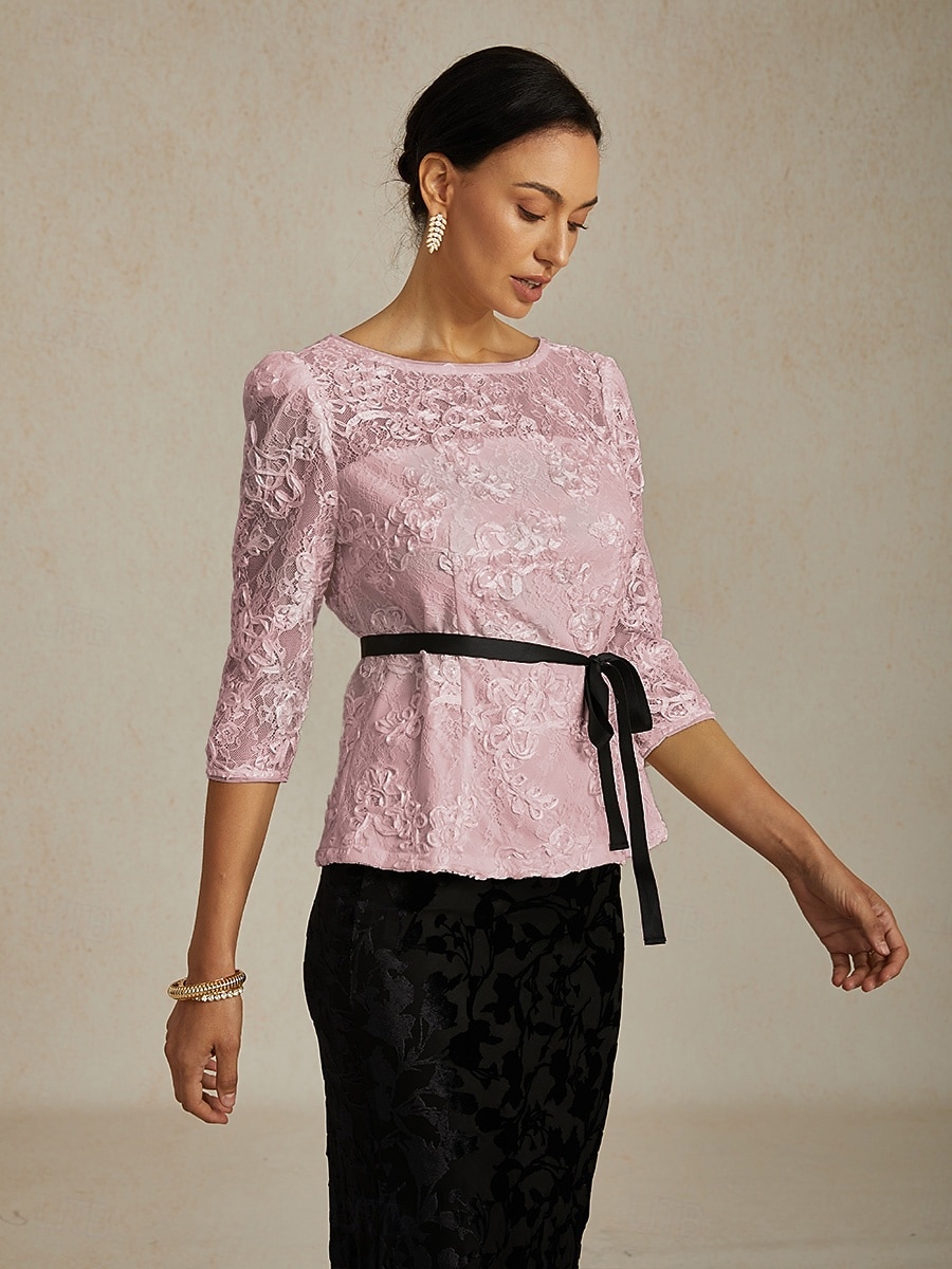 Femmes Hauts en dentelle Fleuri Graphique Élégant Col Bateau Hauts Réguliers Rose pâle Été Printemps Automne de 2025 ? $89.99 –P1